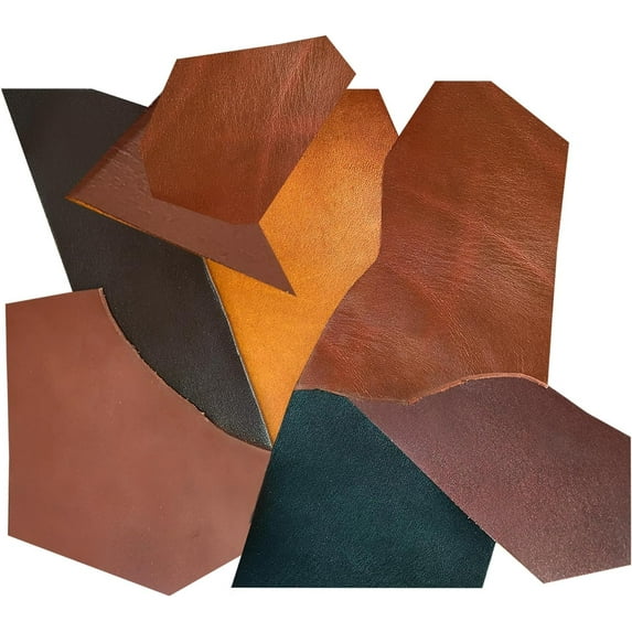 ELW Vegetable Tanned Leather Scraps  8-10 oz Heavy Duty Weight  Size: 4 LB  Genuine Cowhide Full Grain Leather Remnants for DIY, Crafting, Leatherworking, Tooling  Color: Veg Tanned - Mixed Color