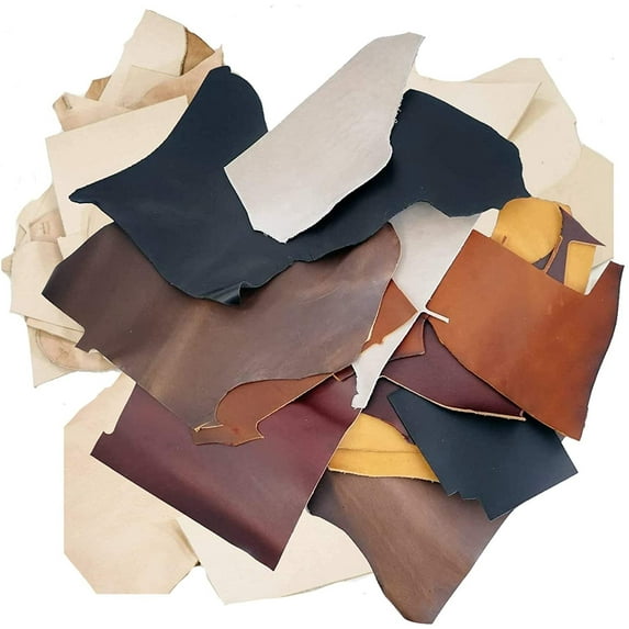 ELW Vegetable Tanned Leather ScrapsMixed Earth Tone 6-10 oz 2.4-4mm Thickness 2 LBCowhide Remnants Full Grain Leather for Tooling, Holsters, Knife Sheath, Carving, Embossing, Stamping