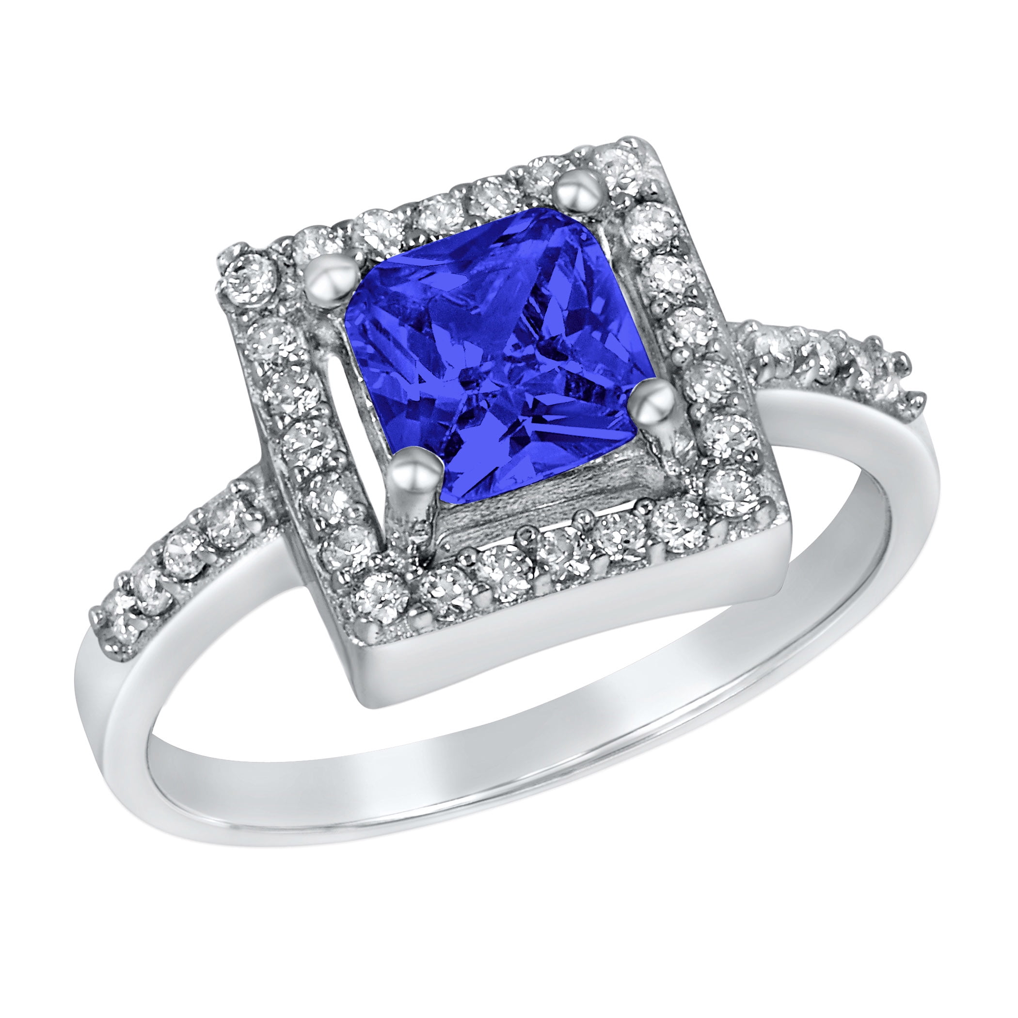 ELYA Jewelry Women's Cushion-Cut Blue Cubic Zirconia Sterling Silver Ring