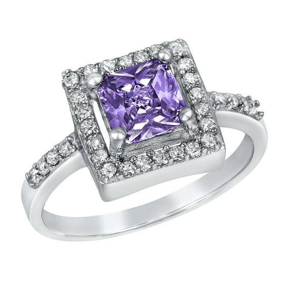 ELYA Jewelry Women's Cushion-Cut Purple Cubic Zirconia Sterling Silver Ring