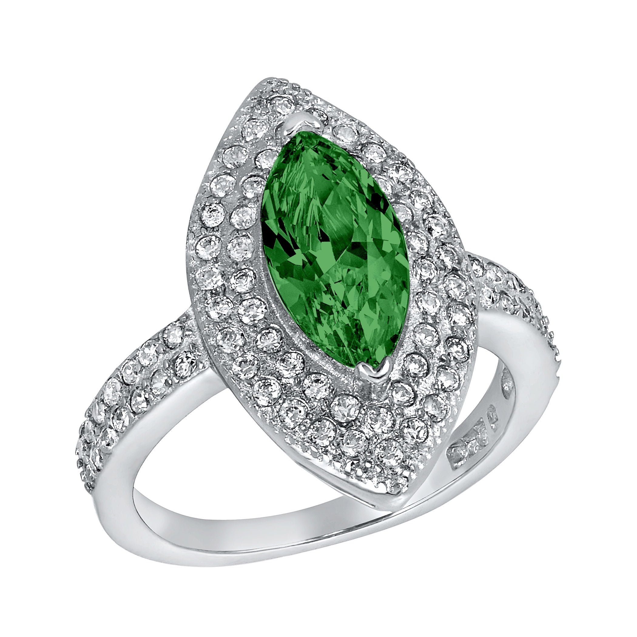 ELYA Jewelry Women's Marquise-Cut Green Cubic Zirconia Sterling Silver Ring