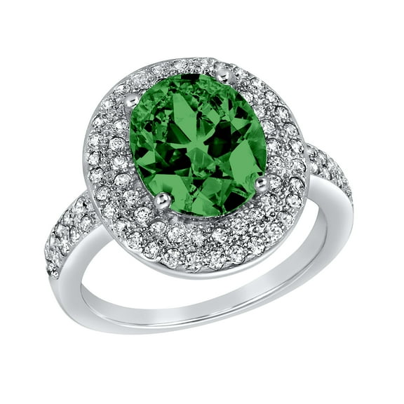 ELYA Jewelry Women's Oval-Cut Green Cubic Zirconia Sterling Silver Ring