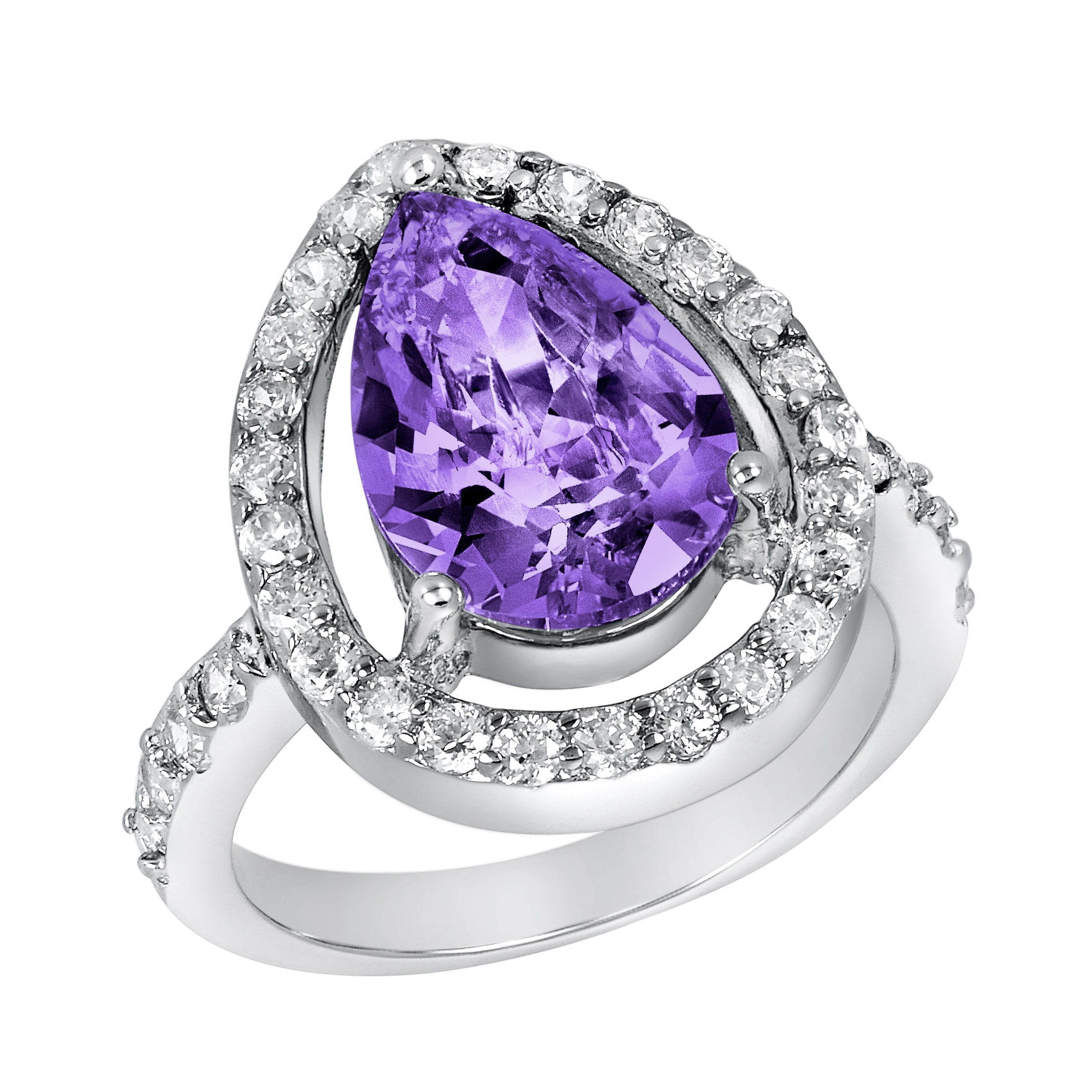 ELYA Jewelry Women's Pear-Cut Purple Cubic Zirconia Sterling Silver Ring