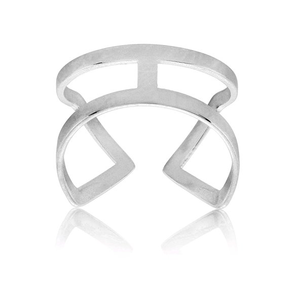 ELYA Jewelry Women's Polished Curved Stainless Steel Open Cuff Ring