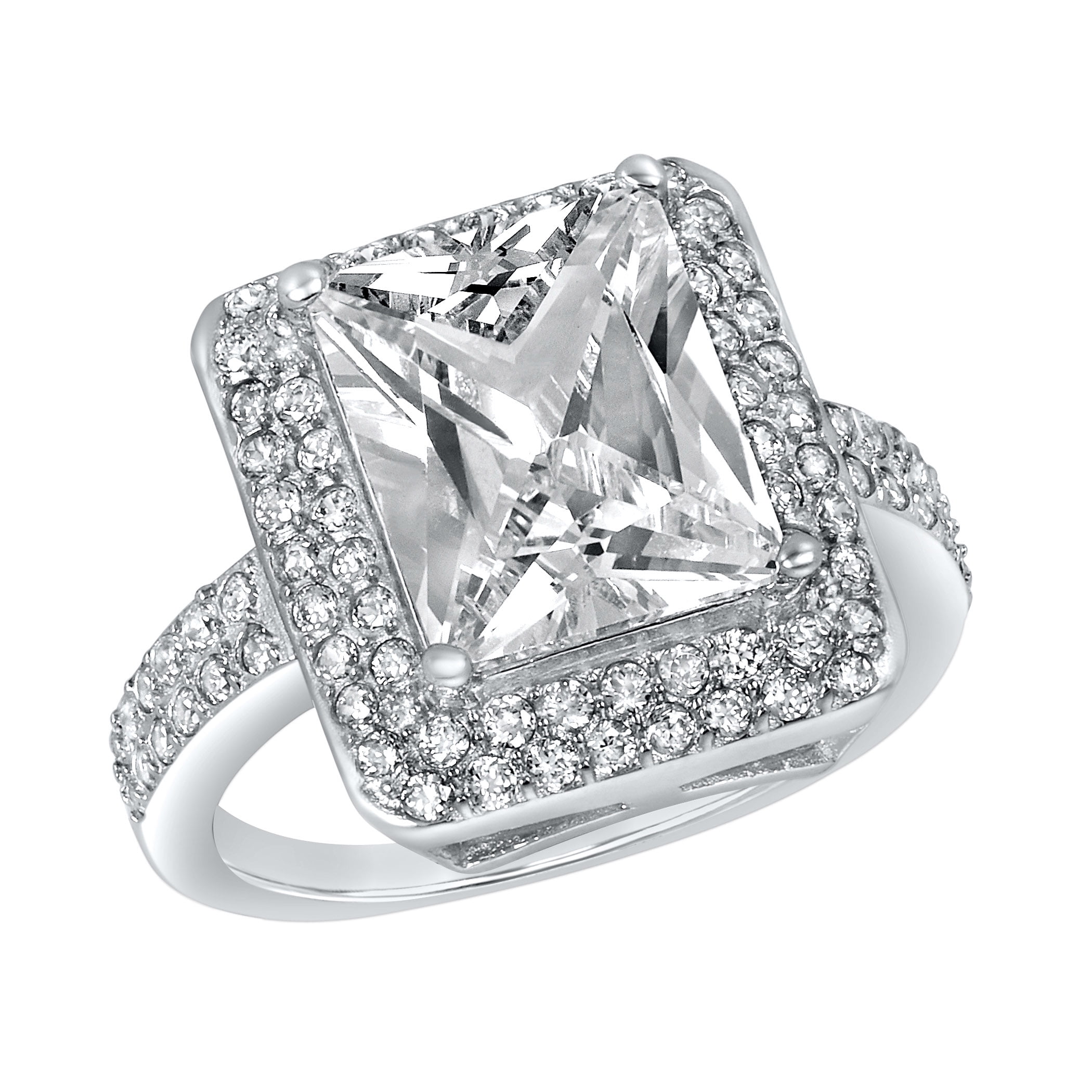 ELYA Jewelry Women's Radiant-Cut Clear Cubic Zirconia Sterling Silver Ring