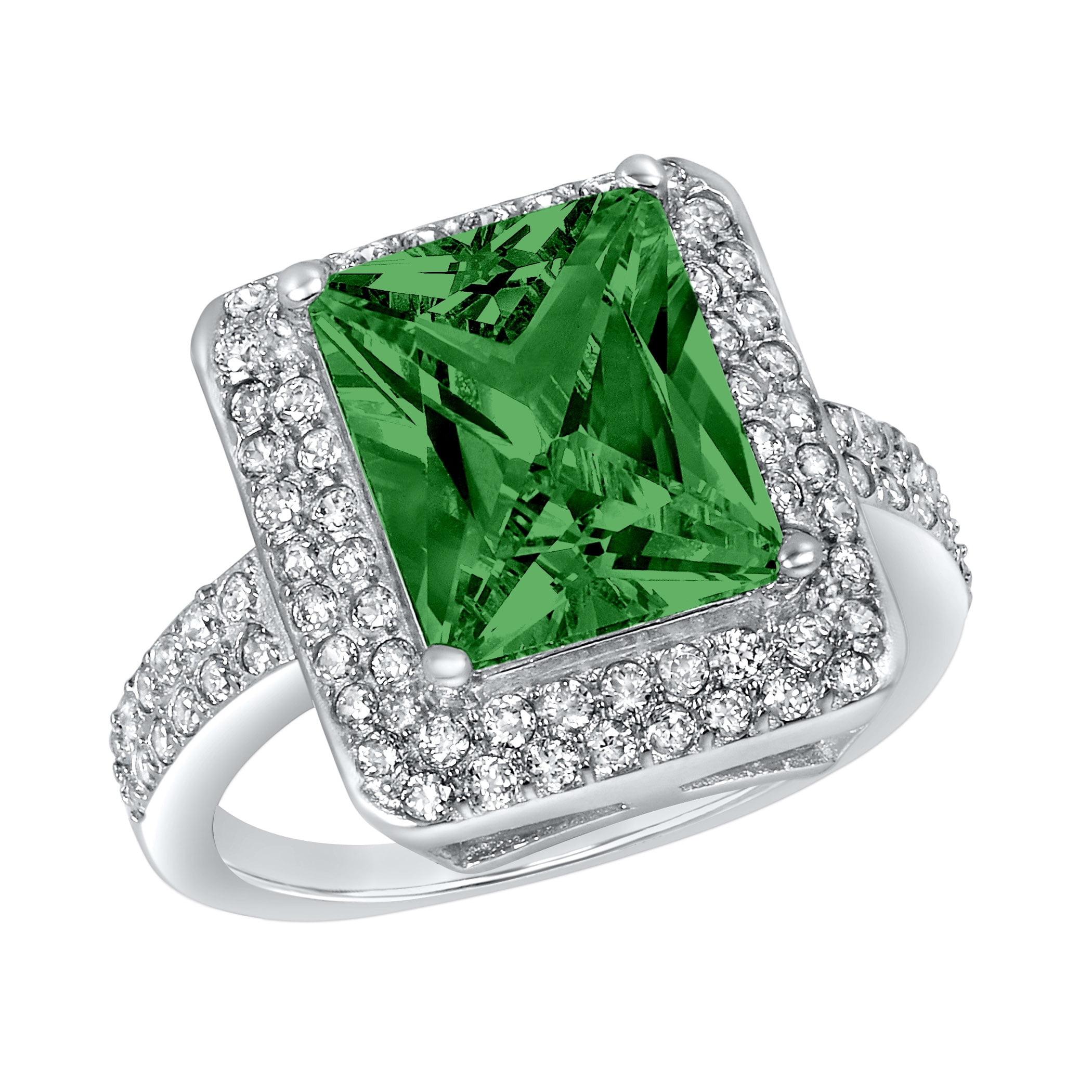 ELYA Jewelry Women's Radiant-Cut Green Cubic Zirconia Sterling Silver Ring