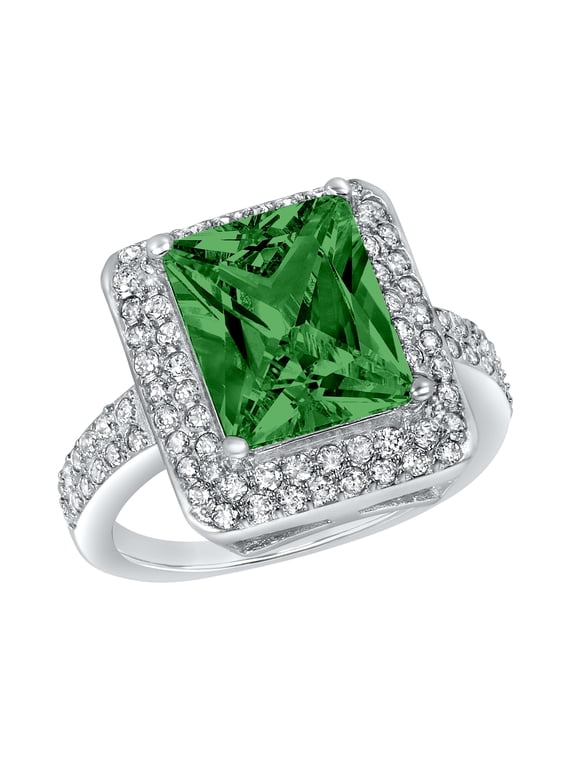 Jewelry Women's Radiant-Cut Green Cubic Zirconia Sterling Silver Ring