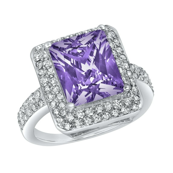 ELYA Jewelry Women's Radiant-Cut Purple Cubic Zirconia Sterling Silver Ring