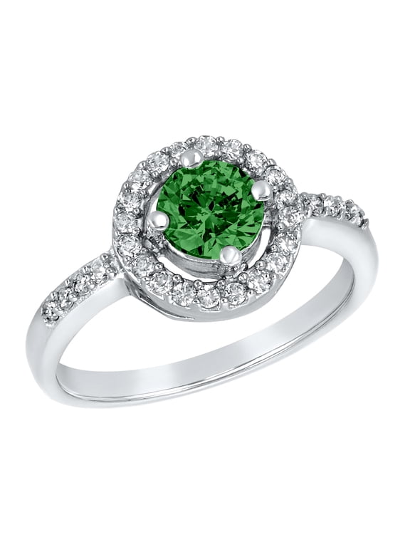 Jewelry Women's Round-Cut Green Cubic Zirconia Sterling Silver Ring