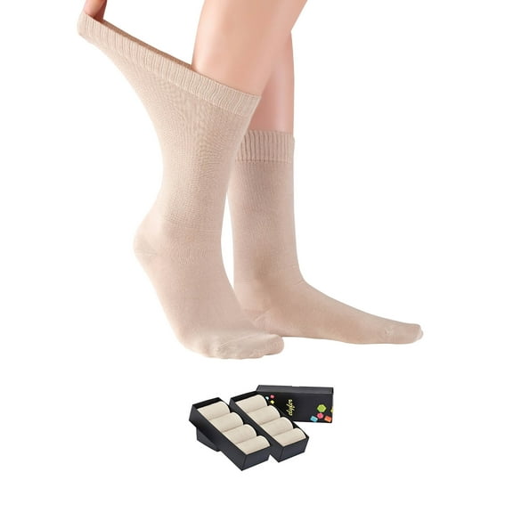 ELYFER 8 Pairs Thin Bamboo Diabetic Crew Socks for Women (Beige, 5-8.5)