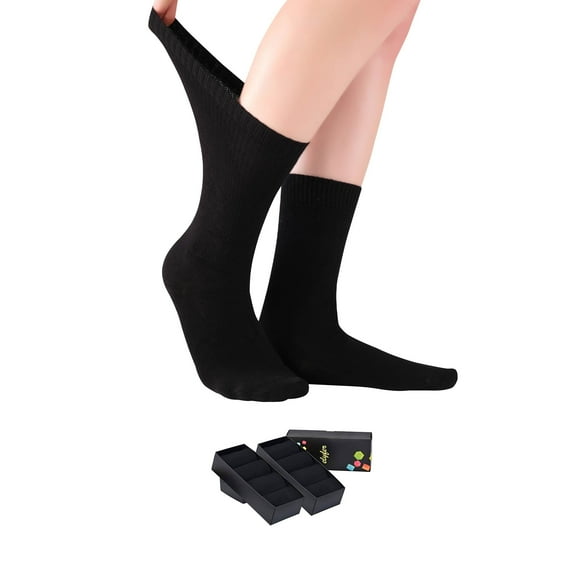 ELYFER 8 Pairs Thin Bamboo Diabetic Crew Socks for Women (Black, 9-12)