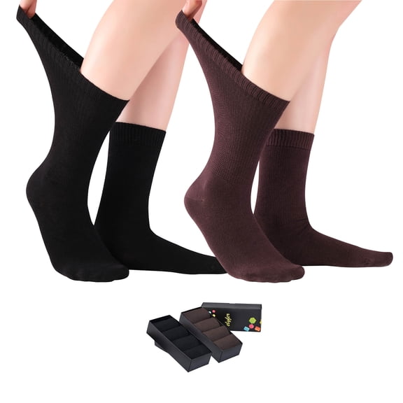 ELYFER 8 Pairs Thin Bamboo Diabetic Crew Socks for Women (Black-Brown, 5-8.5)