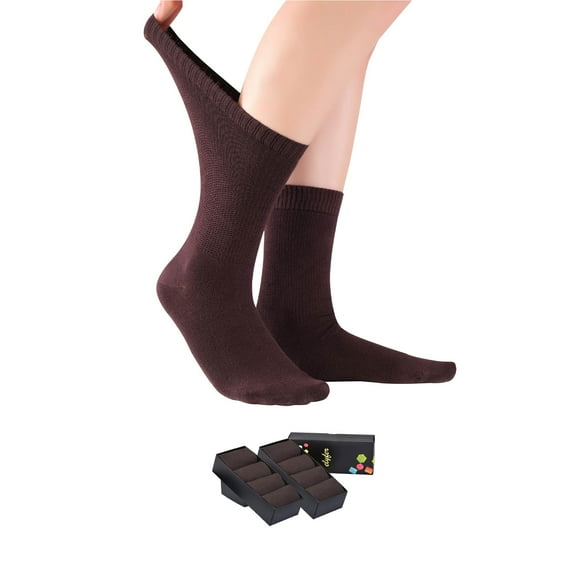 ELYFER 8 Pairs Thin Bamboo Diabetic Crew Socks for Women (Brown, 9-12)
