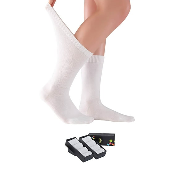 ELYFER 8 Pairs Thin Bamboo Diabetic Crew Socks for Women (White, 9-12)