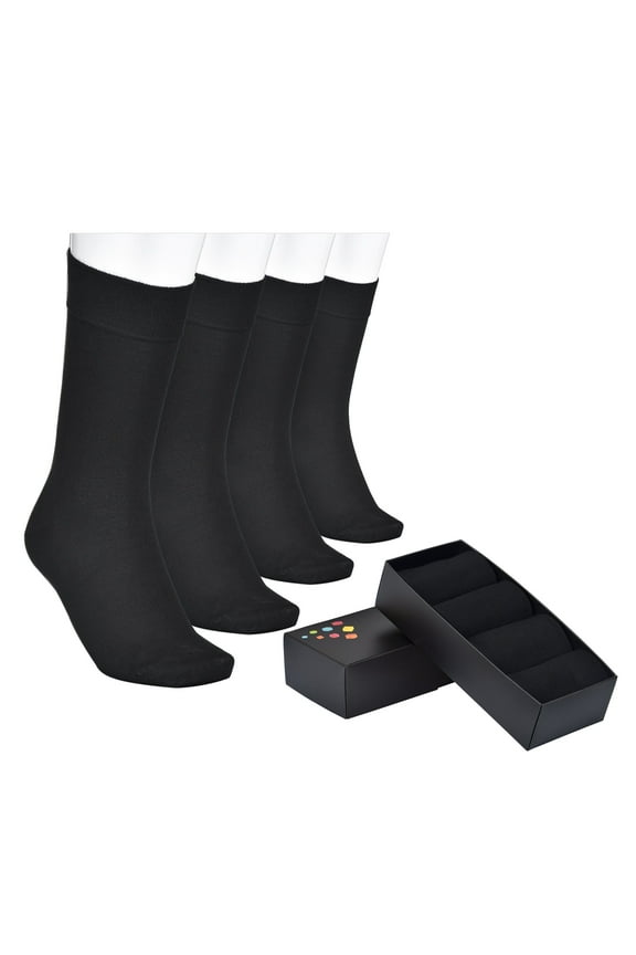 Men's Bamboo Dress Crew Socks - 4 Pairs with Gift Box - Ultra Soft, Breathable, Casual, Seamless Toe Business Calf Socks for Men