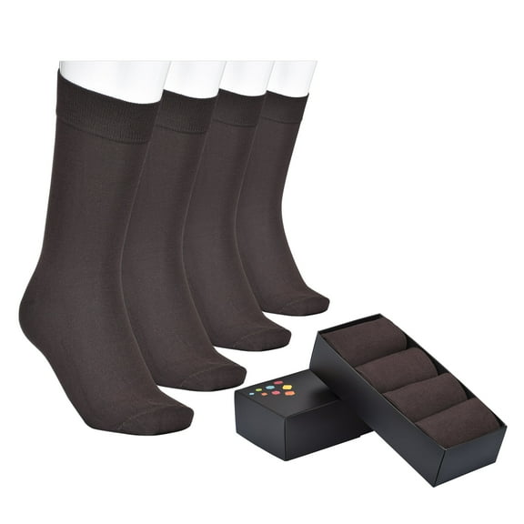 ELYFER Men's Cotton Dress Crew Socks - 4 Pairs with Gift Box - Ultra Soft, Breathable, Casual, Seamless Toe Business Calf Socks for Men