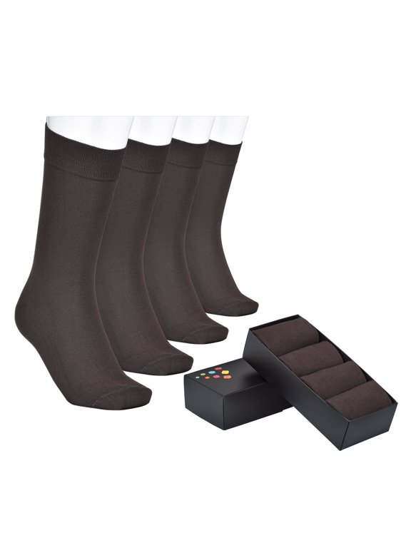 Men's Cotton Dress Crew Socks - 4 Pairs with Gift Box - Ultra Soft, Breathable, Casual, Seamless Toe Business Calf Socks for Men