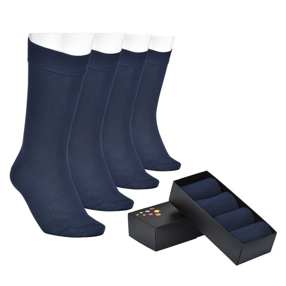ELYFER Men's Cotton Dress Crew Socks - 4 Pairs with Gift Box - Ultra Soft, Breathable, Casual, Seamless Toe Business Calf Socks for Men