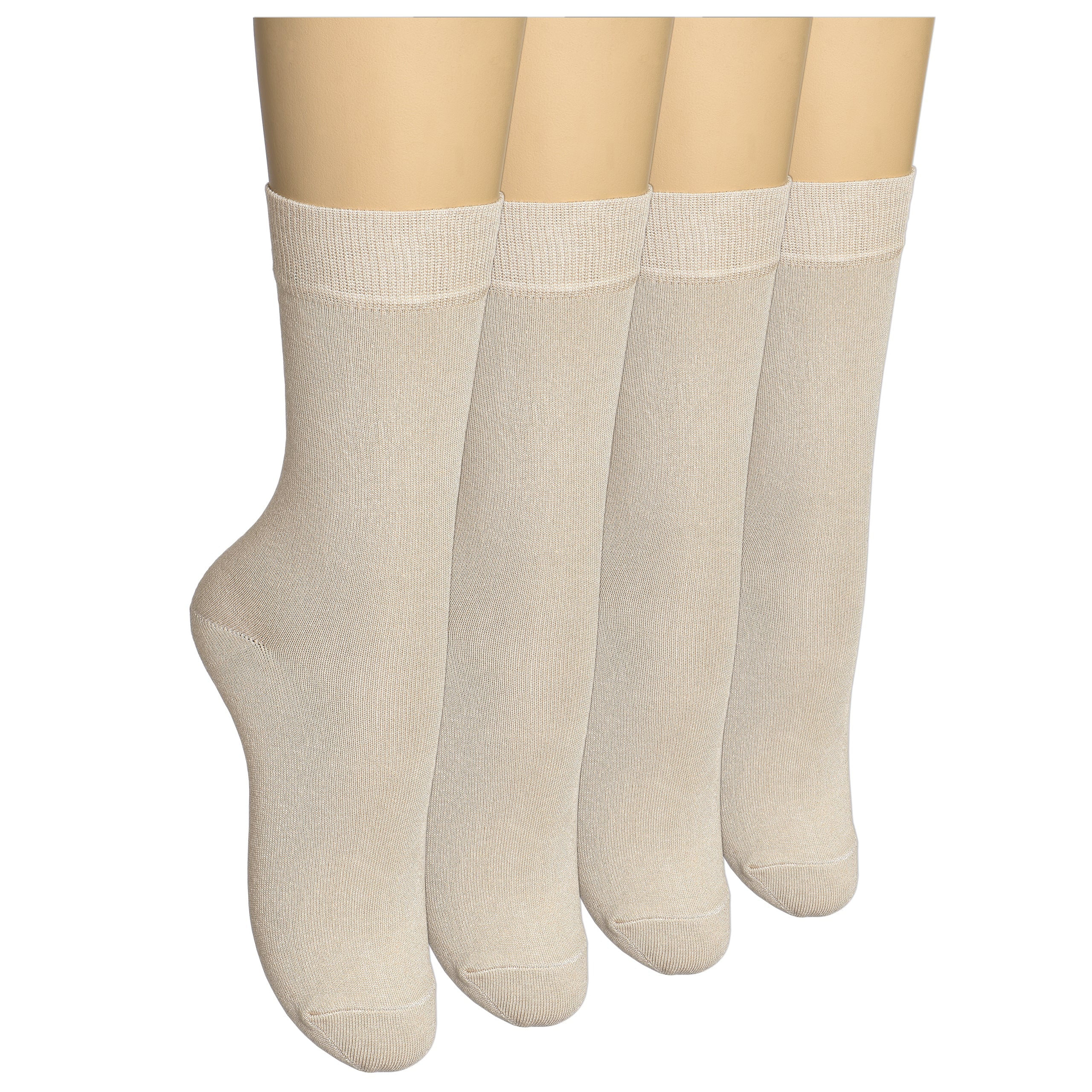 ELYFER, Women Thin Bamboo Socks, Above Ankle, Dress Socks, Beige - 4 Pairs