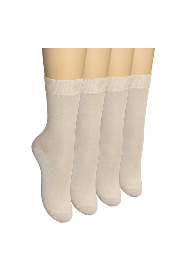 , Women Thin Bamboo Socks, Above Ankle, Dress Socks, Beige - 4 Pairs