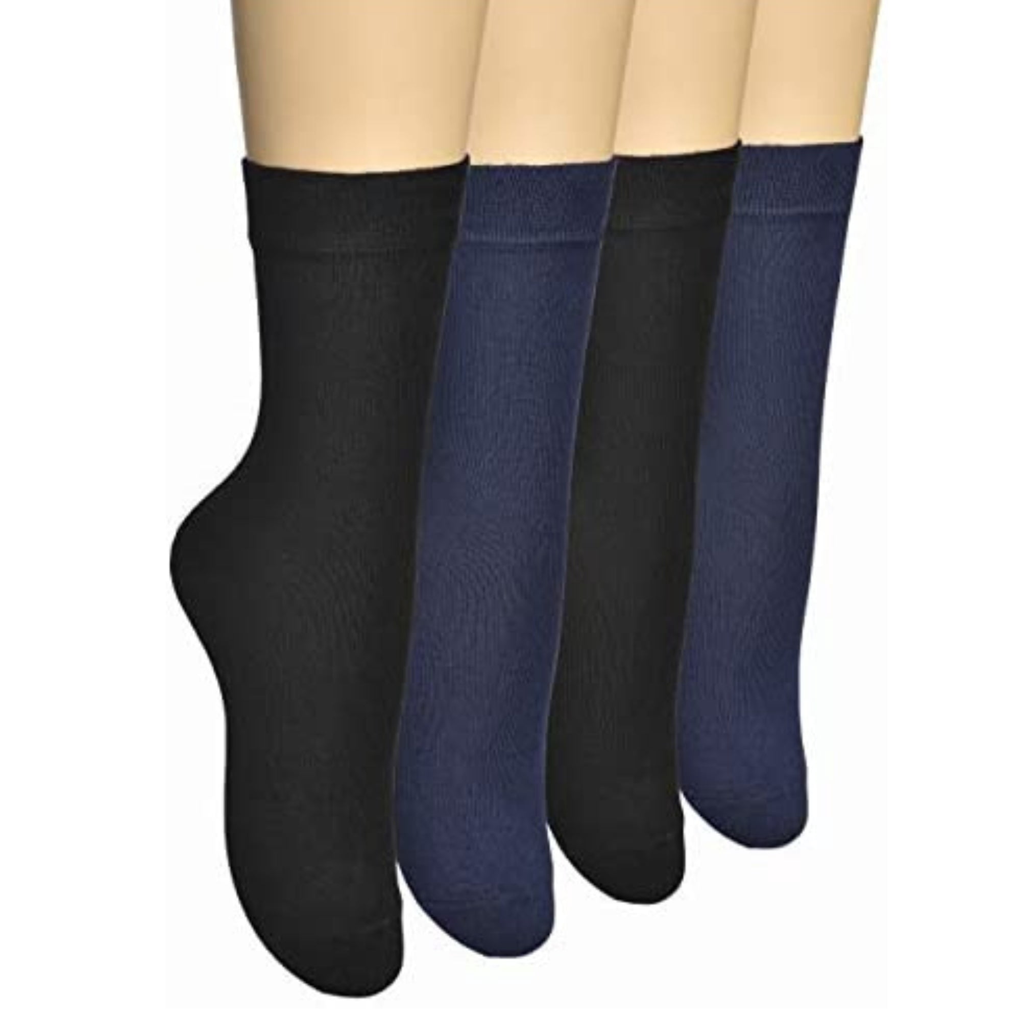 ELYFER, Women Thin Bamboo Socks, Above Ankle, Dress Socks, Black-Navy - 4 Pairs