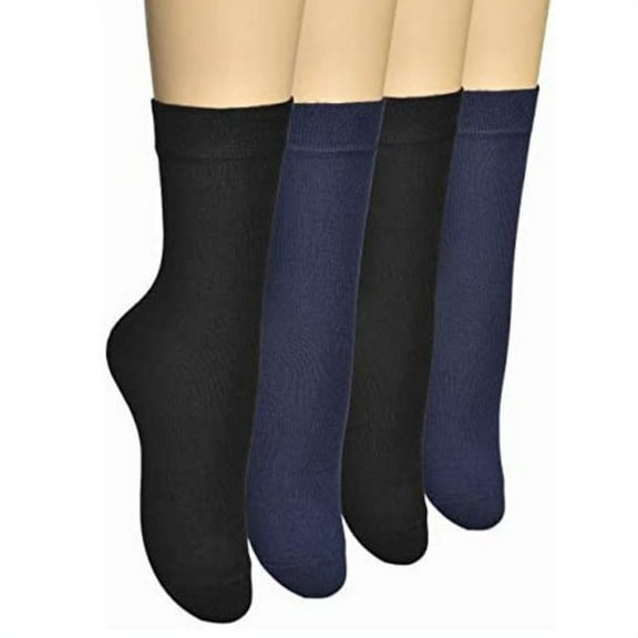 ELYFER, Women Thin Bamboo Socks, Above Ankle, Dress Socks, Navy-Black - 4 Pairs
