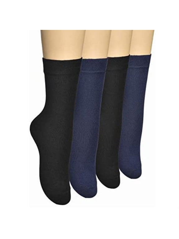 , Women Thin Bamboo Socks, Above Ankle, Dress Socks, Navy-Black - 4 Pairs