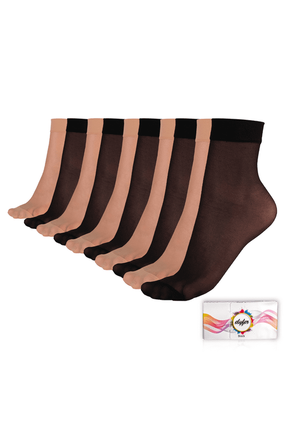 Women's Ankle High Nylon Sheer Socks Silky Elastic Stockings - 10 Pairs in Gift Box