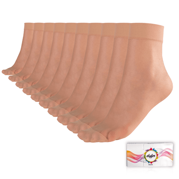 ELYFER Women's Ankle High Nylon Sheer Socks Silky Elastic Stockings - 10 Pairs in Gift Box