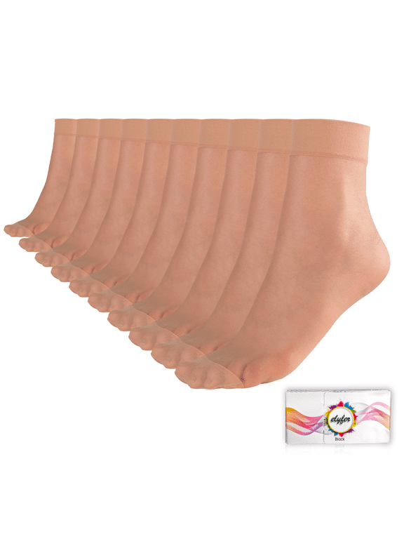 Women's Ankle High Nylon Sheer Socks Silky Elastic Stockings - 10 Pairs in Gift Box