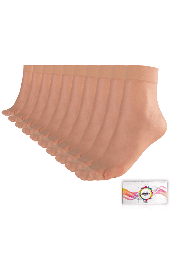 Women's Ankle High Nylon Sheer Socks Silky Elastic Stockings - 10 Pairs in Gift Box