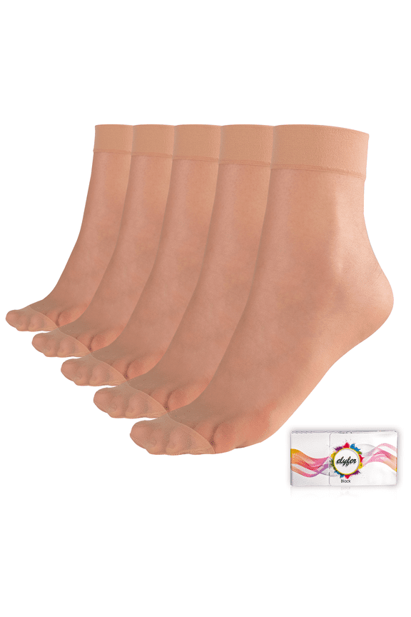 Women's Ankle High Nylon Sheer Socks Silky Elastic Stockings - 5 Pairs in Gift Box