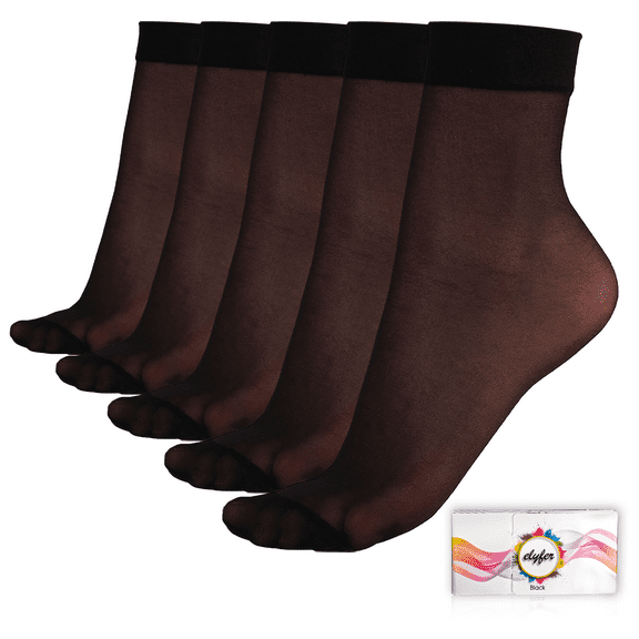 ELYFER Women's Ankle High Nylon Sheer Socks Silky Elastic Stockings - 5 Pairs in Gift Box
