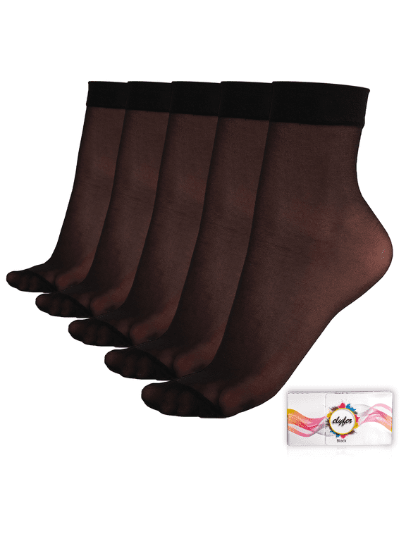 Women's Ankle High Nylon Sheer Socks Silky Elastic Stockings - 5 Pairs in Gift Box