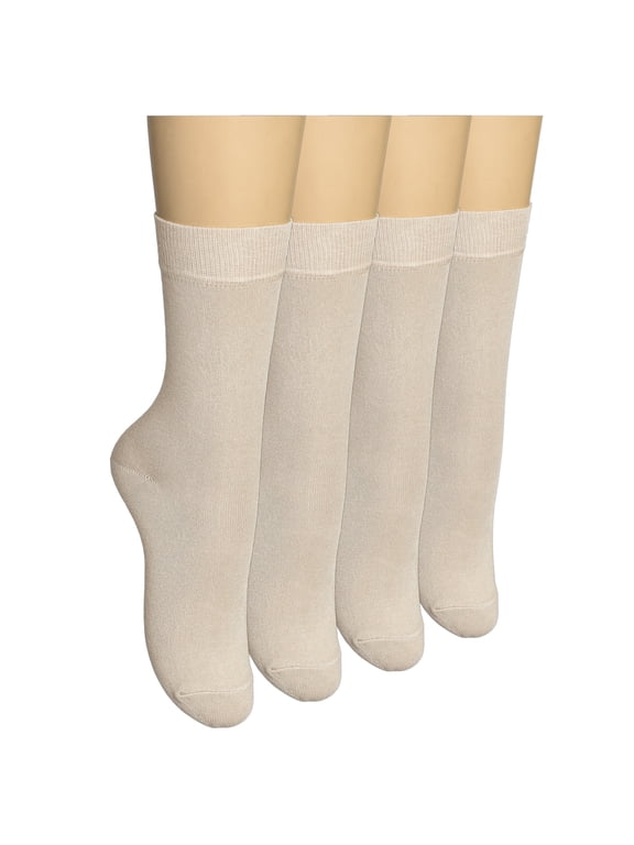 Women's Premium Thin Cotton Dress Socks - 4 Pairs in Gift Box - Business or Casual Ultra Soft Lightweight Comfortable Breathable Seamless Toe Trouser Crew Socks for Women