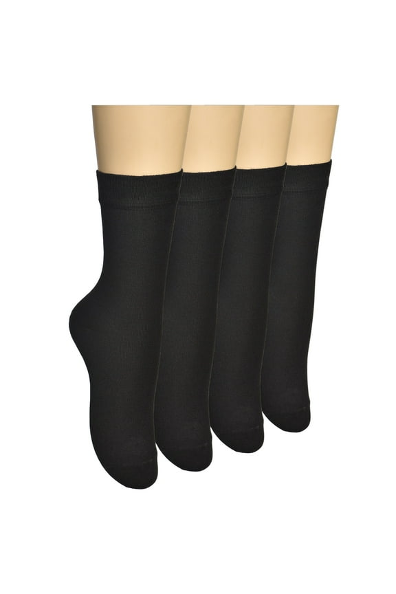 Women's Premium Thin Cotton Dress Socks - 4 Pairs in Gift Box - Business or Casual Ultra Soft Lightweight Comfortable Breathable Seamless Toe Trouser Crew Socks for Women
