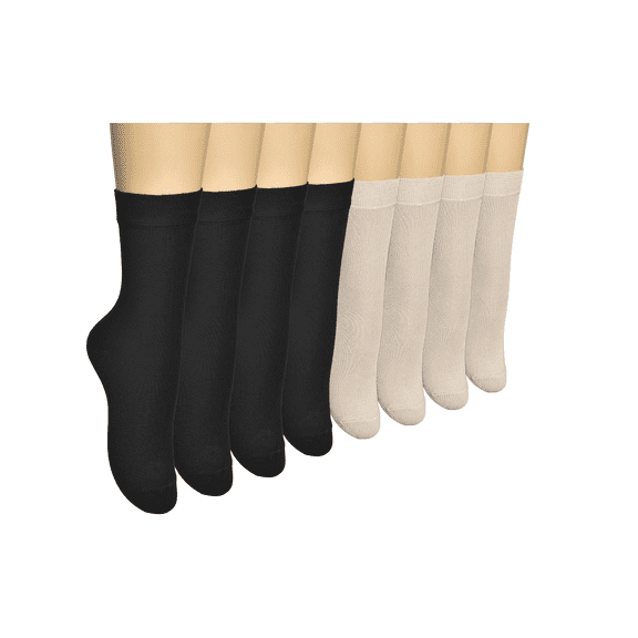 ELYFER Women's Premium Thin Cotton Dress Socks - 8 Pairs in Gift Box - Business or Casual Ultra Soft Lightweight Comfortable Breathable Seamless Toe Trouser Crew Socks for Women