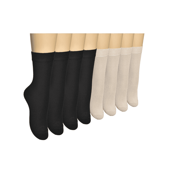 ELYFER Women's Premium Thin Cotton Dress Socks - 8 Pairs in Gift Box - Business or Casual Ultra Soft Lightweight Comfortable Breathable Seamless Toe Trouser Crew Socks for Women