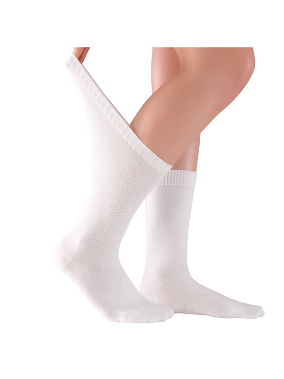 Women's Thin Bamboo Diabetic Crew Socks - 4 Pairs in Gift Box – Wide Loose Fit Ultra Soft Stretchy Seamless Toe Non-Binding Lightweight, Comfortable, Breathable Diabetes Dress Socks for Women