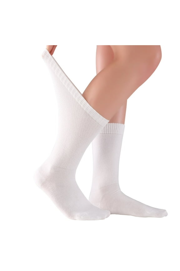 Women's Thin Bamboo Diabetic Crew Socks - 4 Pairs in Gift Box – Wide Loose Fit Ultra Soft Stretchy Seamless Toe Non-Binding Lightweight, Comfortable, Breathable Diabetes Dress Socks for Women