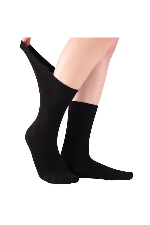Women's Thin Bamboo Diabetic Crew Socks - 4 Pairs in Gift Box – Wide Loose Fit Ultra Soft Stretchy Seamless Toe Non-Binding Lightweight, Comfortable, Breathable Diabetes Dress Socks for Women