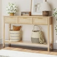 thumbnail image 1 of ELYKEN 51.2" Entryway Table with 3 Rattan Drawers, Boho Console Table Narrow with Storage, Long Sofa Table for Behind Couch Entry Hallway, Entrance, Living Room, Natural Wood, 1 of 9