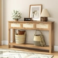 thumbnail image 1 of ELYKEN 51.2" Entryway Table with 3 Rattan Drawers, Boho Console Table Narrow with Storage, Long Sofa Table for Behind Couch Entry Hallway, Entrance, Living Room, Oak Brown, 1 of 8