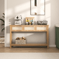 thumbnail image 1 of ELYKEN 51.2" W Rattan Console Table with 3 Drawers MDF, Oak Brown, 1 of 8
