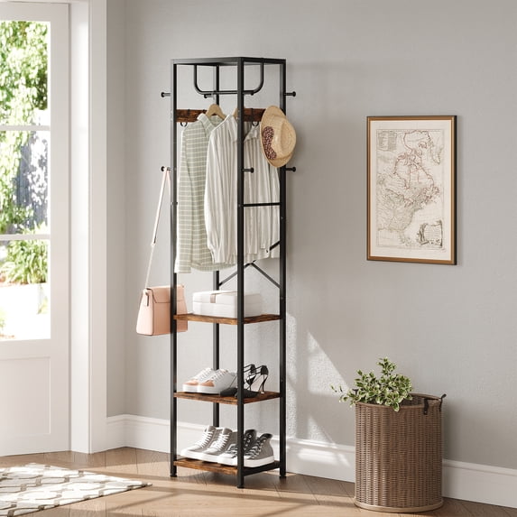 ELYKEN 71" Coat Rack, Metal Frame 3 Shelves 12 Hooks 1 Pack, Rustic Brown