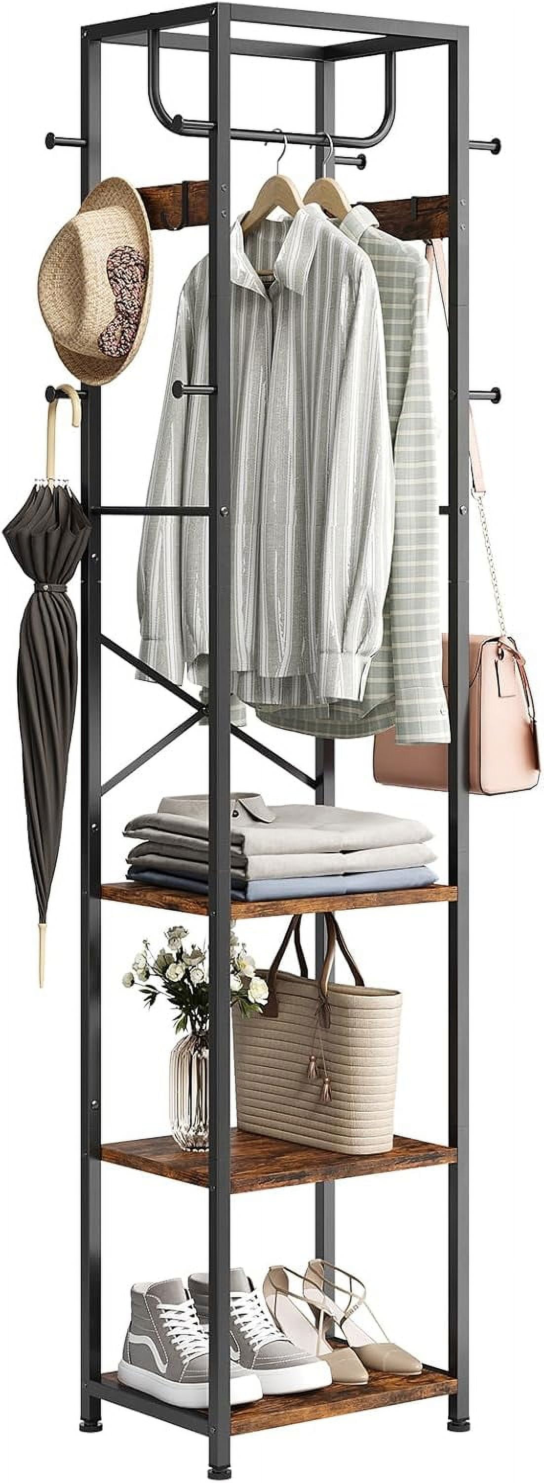 ELYKEN Coat Rack Freestanding, Hall Tree with 3 Storage Shelves and 12 ...