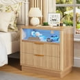 thumbnail image 1 of ELYKEN Wood Nightstand with Charging Station & LED Light, 24" Wide End Table with 2 Drawers, Fluted Bedside Table with USB & Type-C for Bedroom, 1 of 9