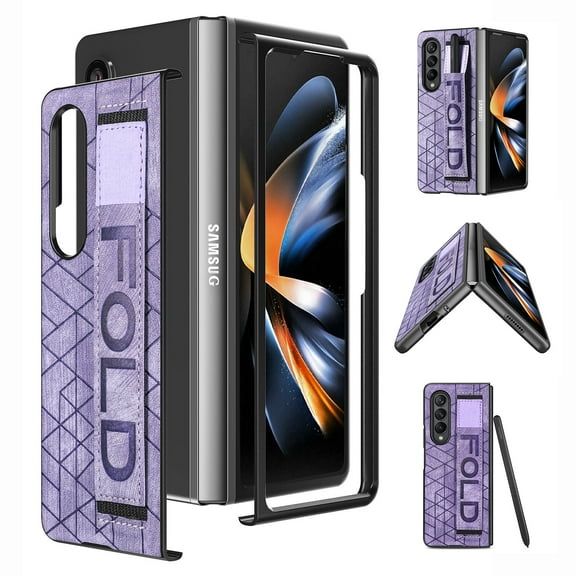 ELehold PU Leather Hand Strap Pen Slot Case for Samsung Galaxy Z Fold 7, Slim Lightweight Rugged with Shockproof Folio Anti-Fingerprint Glossy Non-Slip Phone Cover,Purple