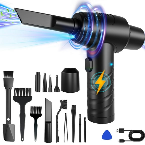 ELenest 110K RPM Cordless Air Duster & Vacuum 2-in-1 - 12000PA Rechargeable Blower for PC/Keyboard/Car w/ 3 Speeds, LED Light