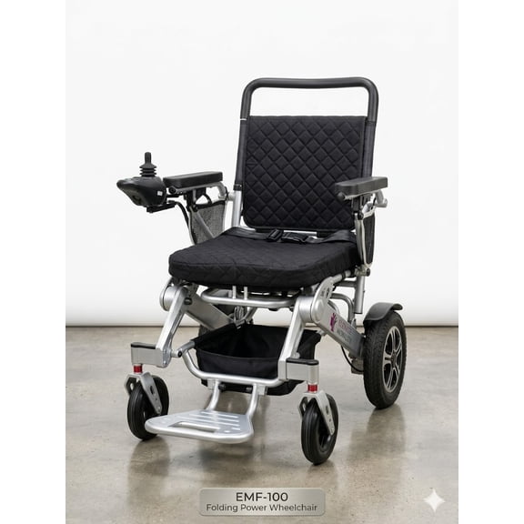 EM-100F Electric/Manual, Remote-Control Electric Wheelchair with Control Joystick and Shopping Bag